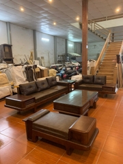 Bộ bàn ghế sofa gỗ sồi tựa tay ốp da cao cấp TX2400