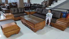 Combo Bộ bàn ghế Sofa đùi gà gỗ sồi 14TX-L1 mầu óc chó