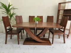 Bộ bàn ghế ăn gỗ sồi bàn chân X 6 ghế New TT760