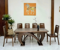 Bộ bàn ghế ăn gỗ sồi bàn chân U 6 ghế New 7100