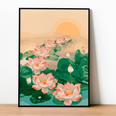 Tranh số hóa 7 bước hoa sen đã căng khung 40x50cm