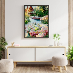 Tranh số hóa Tiên cảnh Bình minh bên sông đã căng khung 40x50cm