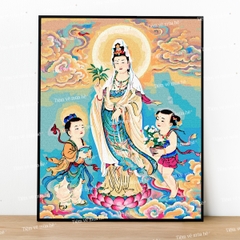 Tranh số hóa Quán Âm và Tiên Đồng Ngọc Nữ đã căng khung 40x50cm