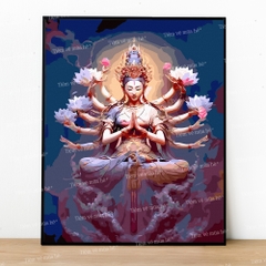Tranh số hóa Phật Mẫu Chuẩn Đề đã căng khung 40x50cm