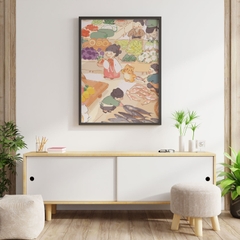 Tranh số hóa Mèo đi chợ đã căng khung 40x50cm