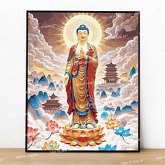 Tranh số hóa Phật A Di Đà mây ngàn đã căng khung 40x50cm