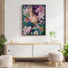 Tranh số hóa Cô gái hoa ly đã căng khung 40x50cm