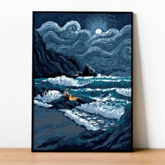 Tranh số hóa Vangogh Sóng biển về đêm đã căng khung 40x50cm
