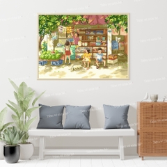Tranh số hóa Tiệm tạp hóa tuổi thơ đã căng khung 40x50cm