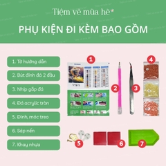 Tranh đính đá Chú tiểu ngồi thiền đã căng khung 40x50cm có backboard