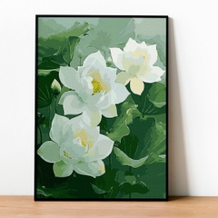 Tranh số hóa Bạch liên nở rộ đã căng khung 40x50cm