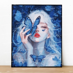 Tranh số hóa Lam hồ điệp đã căng khung 40x50cm