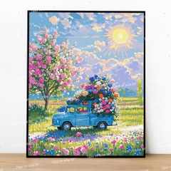 Tranh số hóa Chuyến xe mùa xuân đã căng khung 40x50cm