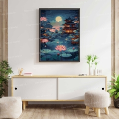 Tranh số hóa Sen tỏa dưới trăng đã căng khung 40x50cm