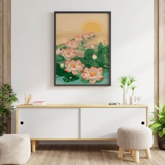 Tranh số hóa 7 bước hoa sen đã căng khung 40x50cm