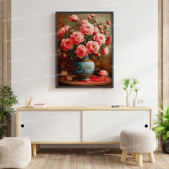 Tranh số hóa Bình hoa hải đường đã căng khung 40x50cm