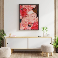Tranh số hóa Cô gái hoa đỏ đã căng khung 40x50cm