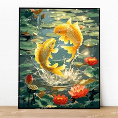 Tranh số hóa Cá chép hoa sen đã căng khung 40x50cm