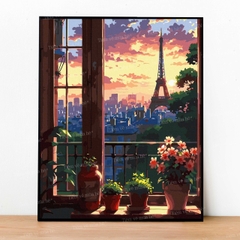 Tranh số hóa Bình minh bên Paris đã căng khung 40x50cm
