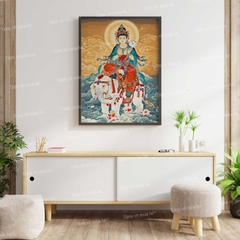 Tranh số hóa Phổ Hiền bồ tát cưỡi voi đã căng khung 40x50cm