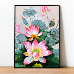 Tranh số hóa Sen hồng tỏa hương đã căng khung 40x50cm