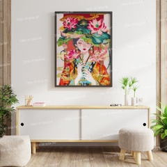 Tranh số hóa Vũ Điệu Sen Hồng đã căng khung 40x50cm