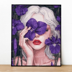 Tranh số hóa Cô gái hoa diên vĩ đã căng khung 40x50cm