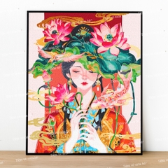 Tranh số hóa Vũ Điệu Sen Hồng đã căng khung 40x50cm
