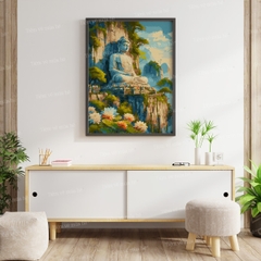 Tranh số hóa Phật tựa sơn hoa đã căng khung 40x50cm