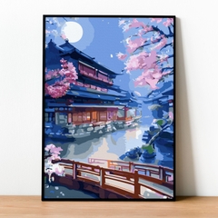 Tranh số hóa Đêm trăng anh đào đã căng khung 40x50cm