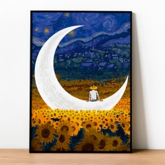 Tranh số hóa Vangogh Đêm trăng hướng dương đã căng khung 40x50cm