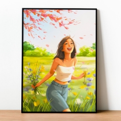 Tranh số hóa - Mùa xuân ơi đã căng khung 40x50cm 36 màu