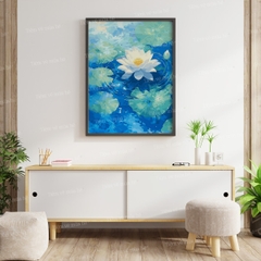 Tranh số hóa Bạch liên nở rộ đã căng khung 40x50cm