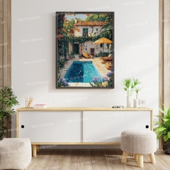 Tranh số hóa Bể bơi mùa hè đã căng khung 40x50cm