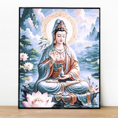 Tranh số hóa Bồ tát Quán Thế Âm đã căng khung 40x50cm