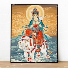 Tranh số hóa Phổ Hiền bồ tát cưỡi voi đã căng khung 40x50cm
