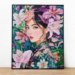 Tranh số hóa Cô gái hoa ly đã căng khung 40x50cm