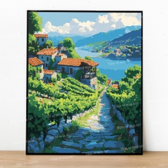 Tranh số hóa Lối nhỏ bên hồ đã căng khung 40x50cm