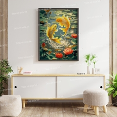 Tranh số hóa Cá chép hoa sen đã căng khung 40x50cm