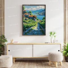 Tranh số hóa Lối nhỏ bên hồ đã căng khung 40x50cm