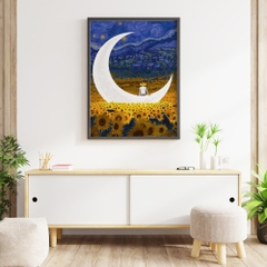 Tranh số hóa Vangogh Đêm trăng hướng dương đã căng khung 40x50cm