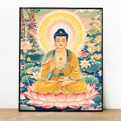 Tranh số hóa Đức Phật Vô Lượng Thọ A Di Đà đã căng khung 40x50cm