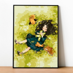 Tranh số hóa - Cô gái cánh đồng hoa đã căng khung 40x50cm 22 màu