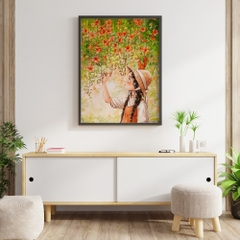Tranh số hóa - Cô gái và giàn hoa đã căng khung 40x50cm 27 màu
