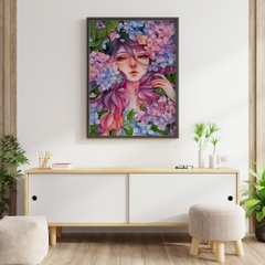 Tranh số hóa - Cô gái hoa cẩm tú cầu đã căng khung 40x50cm 28 màu