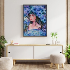Tranh số hóa - Cô gái và hoa tím đã căng khung 40x50cm 27 màu