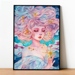 Tranh số hóa - Cô gái tóc mây đã căng khung 40x50cm 28 màu