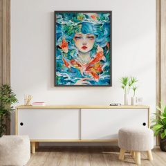 Tranh số hóa - Cô gái cá chép đã căng khung 40x50cm 28 màu