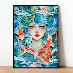 Tranh số hóa - Cô gái cá chép đã căng khung 40x50cm 28 màu