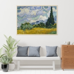 Tranh số hóa - Cánh đồng lúa mì với cây bách đã căng khung 40x50cm 26 màu